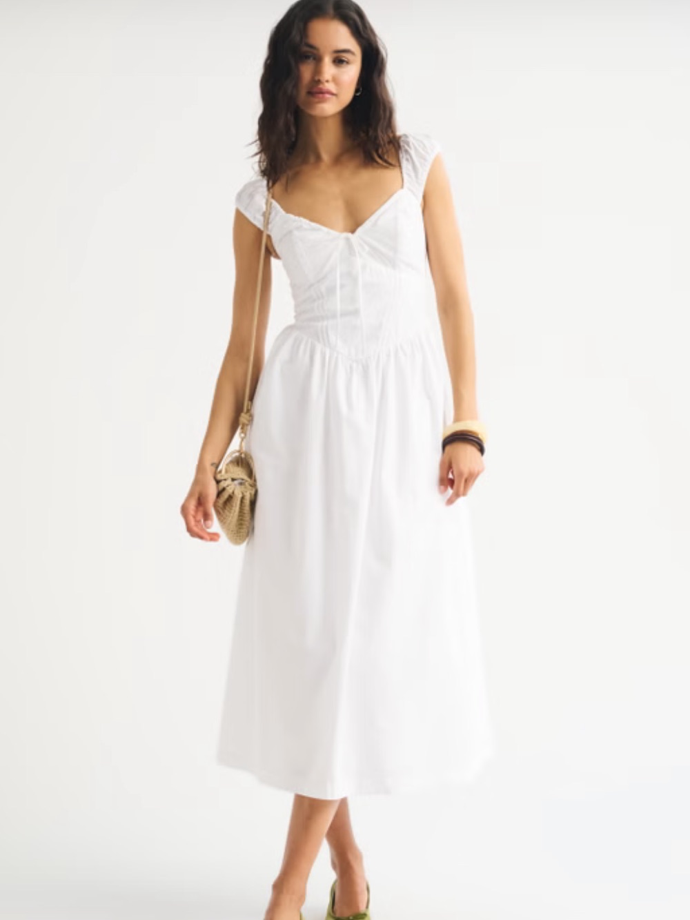 Nwt Abercrombie & Fitch Bra-Free Cap Sleeve Dipped Waist Midi Dress | Large